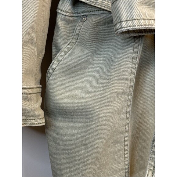 LANE BRYANT Olive Green Denim Jumpsuit 16 Petite Belted Straight Leg Utility 70s - Picture 10 of 16